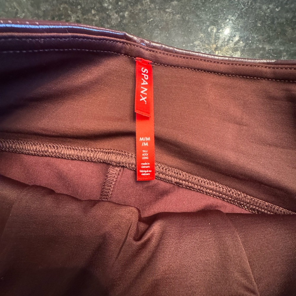 SPANX Deep Burgundy Faux Leather Leggings - Picture 2 of 4